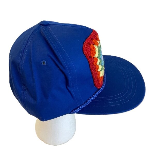 Crochet Granny Square Trucker Hat Ball Cap Snap Back Royal Blue Multi Color - Picture 3 of 7